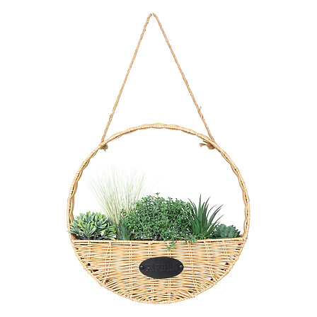 CESTO MIMBRE CON PLANTAS PARA COLGAR 40CM