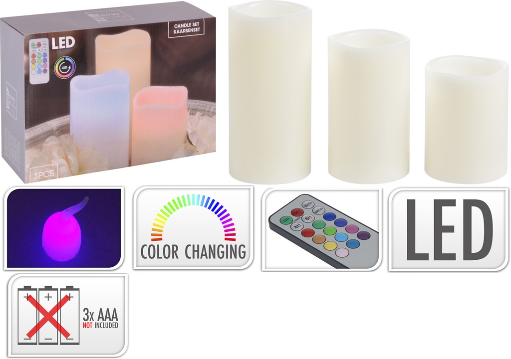 Set 3 Velones Led Cambia Color