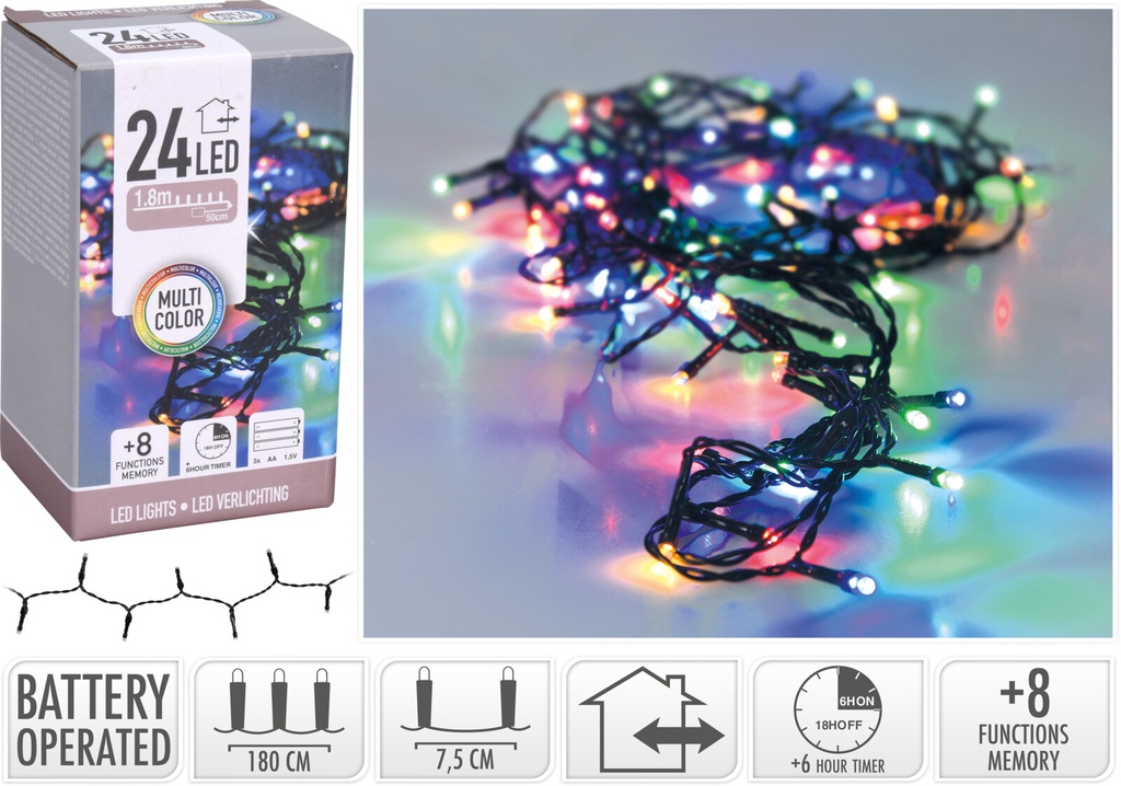 GUIRNALDA 24 LED MULTICOLOR - PILAS