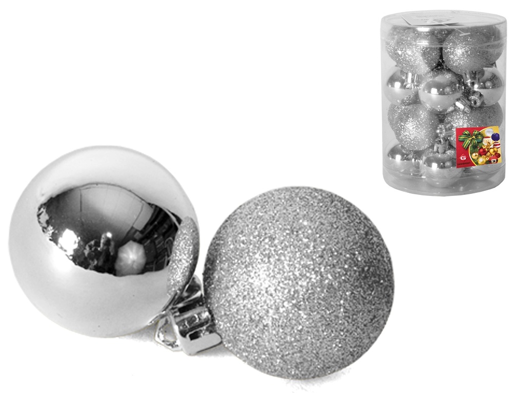 BOTE 20 BOLAS DE NAVIDAD PLATA 4CM