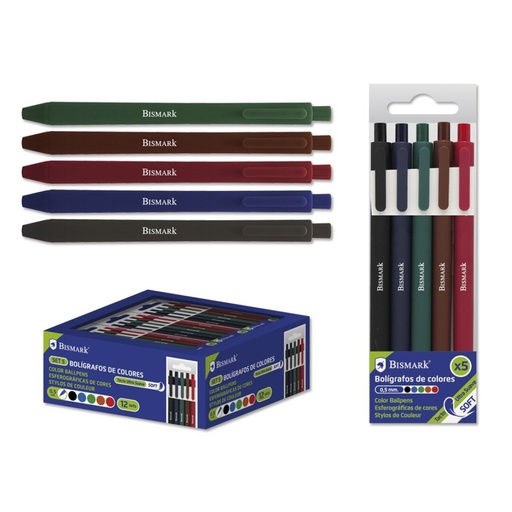 [328380PA] Pack 5 Boligrafos Soft Tinta Colores Basicos 0.7Mm