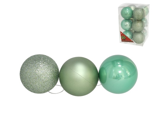 [929677G] Caja Navidad 12 Bolas Verde Claro 6 Cm