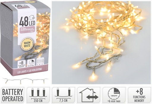 [AX9810420] GUIRNALDA TRANSPARENTE 48 LED CALIDA - PILAS