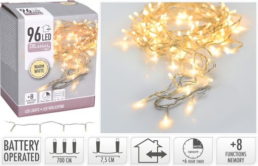 [AX9810440] GUIRNALDA TRANSPARENTE 96 LED CALIDA - PILAS