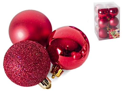 [109123G] SET 12 BOLAS DE NAVIDAD ROJAS 6CM