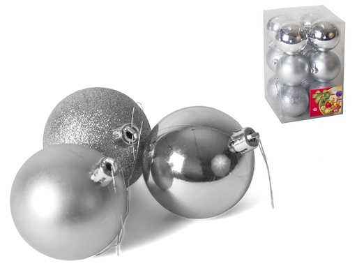 [134965G] SET 12 BOLAS DE NAVIDAD PLATA 6CM
